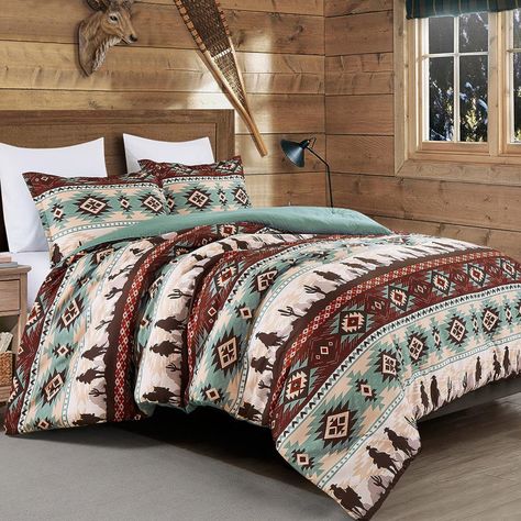 Cowgirl Theme Bedrooms, Yellowstone Decor, Western Home Decor Bedroom, Aztec Comforter, Western Bedspreads, Western Themed Bedroom, Mexican Accessories, Country Bedding Sets, Oversized King Comforter