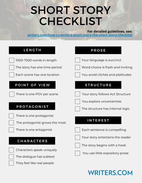 Short Story Writing Tips, Short Story Writing Prompts, Short Story Prompts, Write A Short Story, Fiction Writing Prompts, Writing Checklist, Best Short Stories, Story Writing Prompts, Creative Writing Tips