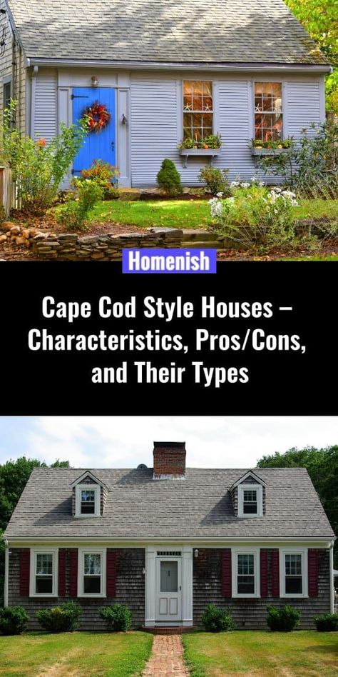 One of the most beloved home architectural designs in the US is the Cape Cod style house. You may have seen hundreds of Cape Cod homes dotted around seaside towns of New England and Massachusetts. Cape Cod House Design, Cape Cod Front Door Ideas, Traditional Cape Cod Exterior, Cap Cod Home Exterior, Cape Cod Cottage Plans, Stucco Cape Cod Exterior, Cape Cod Siding Ideas, 1920s Cape Cod House, Small Cape Cod House Interior Ideas