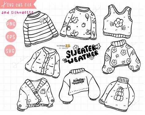 Drawing A Sweater, Sweater Doodle Drawing, How To Draw Sweaters, How To Draw A Sweater, Jumper Drawing, Cozy Doodles, Clothes Doodle, Clothing Doodles, Sweater Sketch