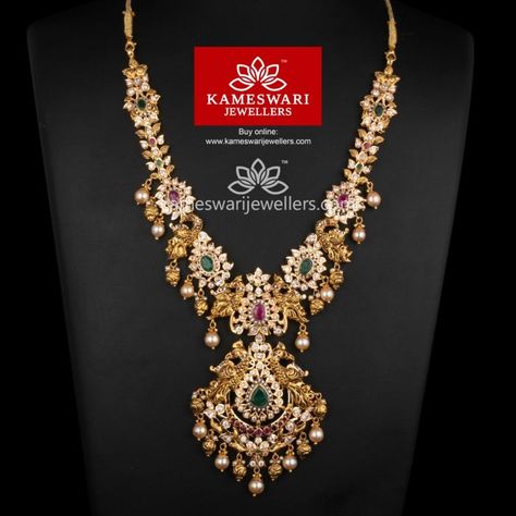 Kasula Peru, Mini Haram, Diamond Jewlery, Kameswari Jewellers, Haram Designs, Multicolor Necklace, Gold Jewelry Simple Necklace, Beautiful Gold Necklaces, Gold Necklace Indian Bridal Jewelry