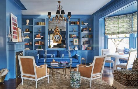 Blue rooms are a go-to for today’s interior designers, and a 1stDibs survey showed that various shades of blue would be on trend in 2024. Cooks Blue Farrow And Ball, Outdoor Eating Area, Rhapsody In Blue, Painting Carpet, Outdoor Eating, Farrow And Ball, Blue Living Room, Blue Rooms, Bath Sets