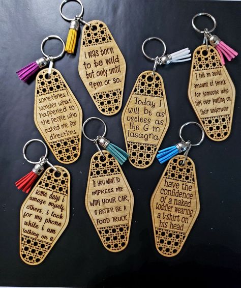 Embrace elegance this spooky season with black cat acrylic earrings designed specifically to add charm and flair to any outfit or celebration beautifully while capturing creativity beautifully! Old Hotel Keychain, Funny Hotel Keychain, Hotel Key Chains Diy, Laser Keychain Ideas, Funny Keychain Quotes, Rattan Keychain, Hotel Keychain Ideas, Hotel Keychain Design, Keychain Sayings