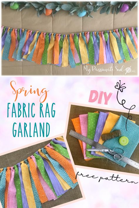 Scrap Fabric Bunting Diy, Diy Fabric Tassel Garland, Material Garland Diy, Fabric Ribbon Garland, Cloth Birthday Banner, Fabric Tie Garland, Fabric Tassel Garland, Fabric Banners Ideas, Rag Garland Diy How To Make