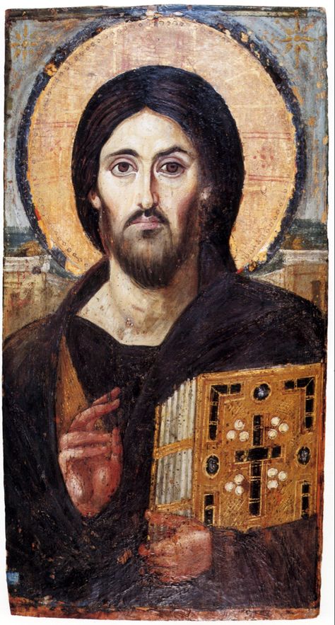 Oldest surviving icon of the Christ Pantocrator, 06th century; housed at Saint Catherine's Monastery on Mount Sinai, Egypt (via Wikimedia Commons) Christ Pantocrator, Eastern Orthodox Church, Medieval Paintings, Jesus Painting, Eastern Orthodox, Byzantine Art, Mary And Jesus, Jesus Christus, Religious Icons