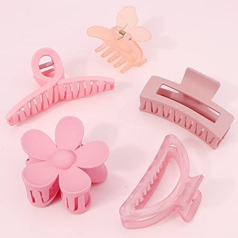 Ahoney 5 Pack Cute Pink Hair Clips 3.4-4.3 Inch Jaw Clips for Hair Big Hair Clamp Butterfly Flower Pink Hair Accessories for Women Non Slip Hair Styling for Girls Cute Pink Hair, Y2k Hair Accessories, Clips For Hair, Pink Hair Accessories, Hair Clamp, Thick Hair Styles Medium, Pink Hair Clips, Barbie Hair, Hair Clamps