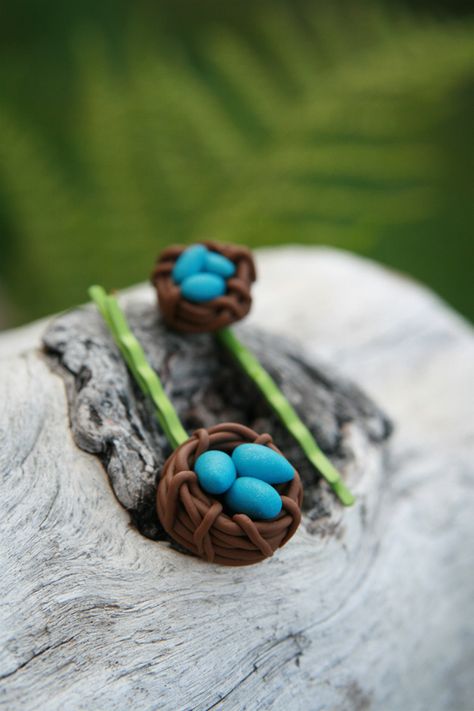 Polymer clay bird's nest tutorial. Isn't this cute? Add a pin back and give these as Easter gifts!   I might bake the eggs separately so that they could be spatter-painted to look like Robin's eggs, then glued in place. Cute Polymer Clay Charms, Sculpey Ideas, Easy Polymer Clay, Birds Nests, Fairies Garden, Clay Birds, Polymer Clay Fairy, Clay Things, Clay Fairies