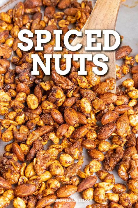 Spicy Peanuts Recipe, Smoky Chili, Candied Nuts Recipe, Roasted Nuts Recipe, Spiced Nuts Recipe, Seasoned Nuts, Peanut Snack, Spicy Nuts, Peanut Recipes