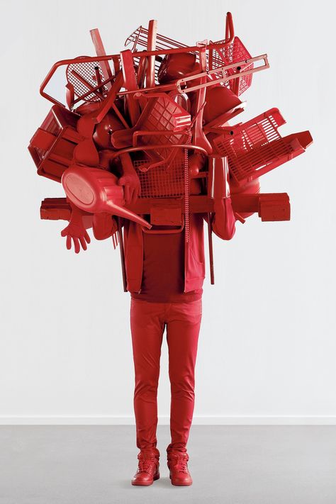 Daniel Firman, Simply Red, 2009. Plaster, clothes, objects. 230 × 140 × 120 cm - Gathering series - contemporary art sculpture Red Objects, Neo Dada, Red Sculpture, Ordinary Objects, Sculpture Contemporary, Primary Colours, Simply Red, Copper Hair Color, Seeing Red