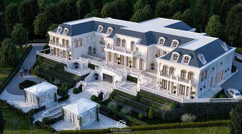 FRENCH CHATEAU PALACE DESIGN on Behance Modern Chateau House, Islamic Villa Design, Modern French Chateau, New Classic Villa, Classic Villa Design, Palace Design, Classic Mansion, French Mansion, Chateau House