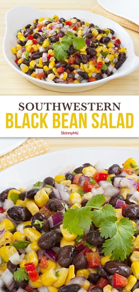 Southwestern Black Bean Salad Black Bean Salad With Corn, Bean Salad With Corn, Salad With Corn, Southwestern Salad, Satisfying Salads, Black Bean Salad, Bean Salad Recipes, Cold Salad, Veggie Salad