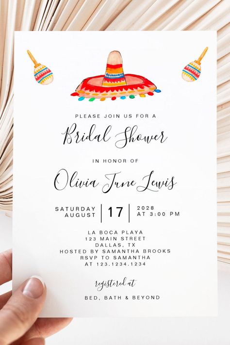 Fiesta Bridal Shower Invitations With Sombrero Bridal Fiesta, Mexican Bridal Showers, Fiesta Bridal Shower Invitations, Bridal Shower Invites, Fiesta Bridal Shower, Wedding Shower Themes, Invitation Flyer, Fiesta Theme, Fiesta Baby Shower