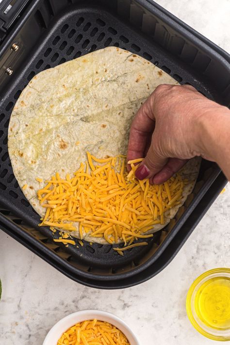 Air Fryer Quesadillas | Air Frying Foodie Air Fryer Jambalaya, Air Fried Quesadilla, Air Fryer Flour Tortilla Recipes, Airfryer Tortilla Recipes, Air Fry Flour Tortillas, Air Fried Tortillas, Air Fryer Breakfast Quesadilla, Airfryer Quesadilla Recipes, Air Fry Quesadilla