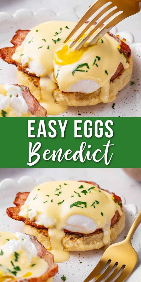 Eggs Benedict layers toasted English muffins with savory Canadian bacon, poached eggs, and rich Hollandaise sauce. It’s a popular breakfast option at restaurants, but easy to make at home, too! Easy Eggs Benedict Recipe, Canadian Bacon Breakfast, Egg Mcmuffin Recipe, Sauce For Eggs, Best Amish Recipes, Hollandaise Recipe, Easy Eggs Benedict, Benedict Recipe, Eggs Benedict Recipe