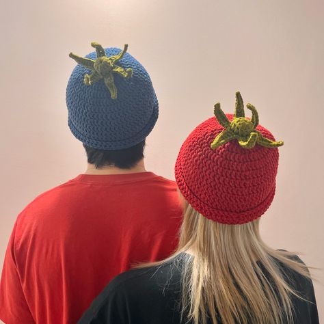 crochet fruit hat pattern[free] & tutorial🍅🫐 free pattern is available on my online shop & kofi free tutorial is also on my youtube❤️🍀 i hope you all like fruits!!! please tag me @ravenister13 on any platform if you make this~ #crochet #crochetpattern #freecrochetpattern #pattern #tomato #fruit Crochet Avocado Hat, Crochet Fruit Hat Pattern Free, Crochet Fruit Beanie, Crochet Tomato, Fruit Hat, Tomato Fruit, Silly Hats, Hat Patterns Free, Crochet Fruit