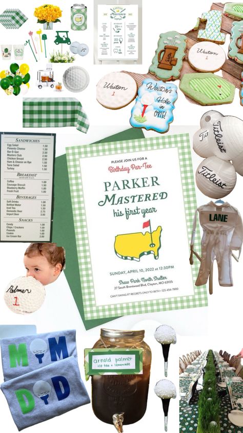 #firstbirthday #firstbirthdaytheme #masters #golf #birthday #birthdayparty #birthdaypartyinspo #birthdaypartytheme #party #partyinspo #theme #themeinspo Trip Around Sun Birthday, Golf First Birthday, Golf Baby, Sun Birthday, Golf Birthday Party, Boys First Birthday Party Ideas, Masters Golf, One Year Birthday, Golf Theme