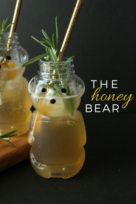 The Honey Bear: A Whiskey Cocktail Recipe | Eat.Drink.Frolic. Honey Drink Recipe, Woodland Mocktails, Bear Themed Cocktails, Camp Themed Drinks, Honey Cocktail Recipes, Bear Themed Drinks, Farm Themed Cocktails, Honey Drinks Alcohol, Animal Themed Cocktails