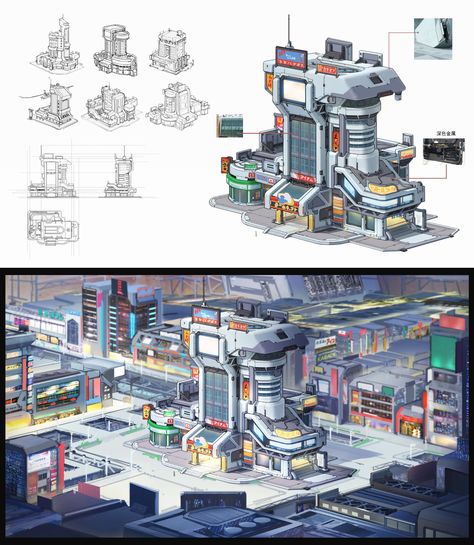 ArtStation - Architecture, Hang D Scifi Interior Design, Scifi Building, Sci Fi Building, Sci Fi Architecture, Indie Game Art, Futuristic Building, Post Apocalyptic Art, Cyborgs Art, Props Concept