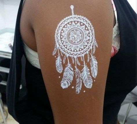 White Ink Tattoos, White Bird Tattoos, White Henna Tattoo, Black People Tattoos, All Black Tattoos, Geometric Sleeve Tattoo, Optical Illusion Tattoo, Saved Tattoo, Black White Tattoos