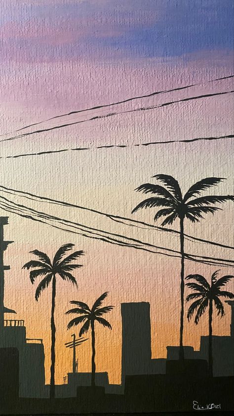 Spain Painting Easy, Painting Ideas Summer Vibes, Acrylic Painting Palm Trees, Painting Ideas On Canvas Aesthetic Easy Summer, California Painting Ideas, Beach Simple Drawing, Palm Tree Painting Easy, Palm Tree Painting Acrylic, Drake Painting