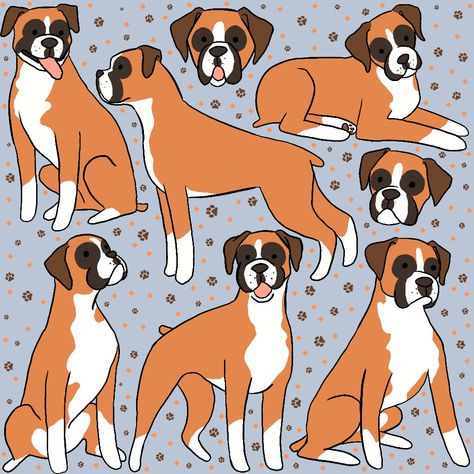 Cute Boxer Dog illustration pattern Boxer Dog Line Art, Cartoon Boxer Dog, Boxer Dog Drawing, Boxer Dog Illustration, Boxer Illustration, Boxer Dog Gifts, Cute Dog Drawing, Boxer Dogs Art, Dog Line Art