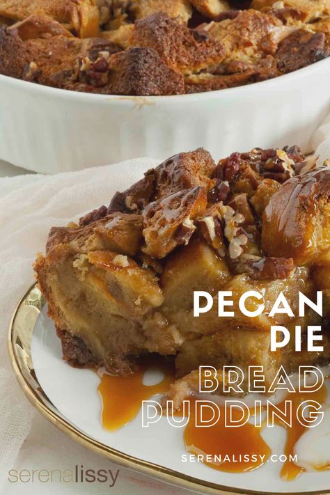 Are you looking for creative brunch ideas? This Pecan Pie Bread Pudding recipe will be sure to please everyone! This dish combines the yummy flavor of pecan pie with a delicious bread pudding and an easy-to-make rich caramel sauce. It’s a popular brunch recipe that tastes like an All-American Pecan Pie, just without the crust. It’s an easy yet delicious dish that will wow your guests. Pecan Pie Bread Pudding Recipe, Praline Bread Pudding, Pecan Pie Bread, Pecan Bread Pudding, Pecan Pie Bread Pudding, Pecan Bread, Bread Pudding Easy, Pecan Pie Easy, Homemade Bread Recipes Easy