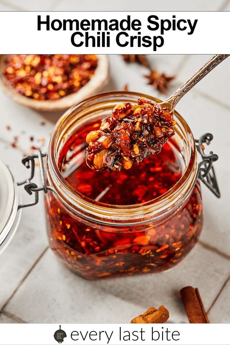 Chili Crunch (aka Crispy Chili Oil) Crispy Hot Chili Oil, Recipes With Dried Chili Peppers, Dried Chili Salsa, Diy Chili Oil, Pickled Chili Peppers, Crispy Chili Oil Recipes, Chili Crunch Oil Uses, Chili Crunch Recipe, Chili Crisp Recipe