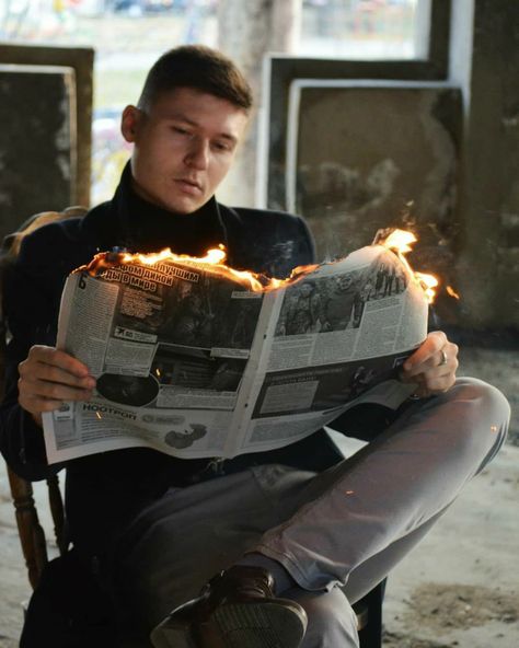 Newspaper On Fire Photography, Burning Newspaper Photoshoot, Home Photography Ideas Men, Night Photography Men, Newspaper Fire, Creative Photoshoot Ideas For Men, Goth Western Aesthetic, Burning Photography, Newspaper Photography