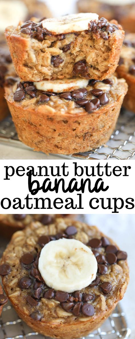 Banana Oatmeal Cups, Peanut Butter Banana Baked Oatmeal, Peanut Butter Banana Oatmeal, Erin Lives Whole, Banana Baked Oatmeal, Baked Oatmeal Cups, Oatmeal Cups, Banana Oatmeal, Think Food