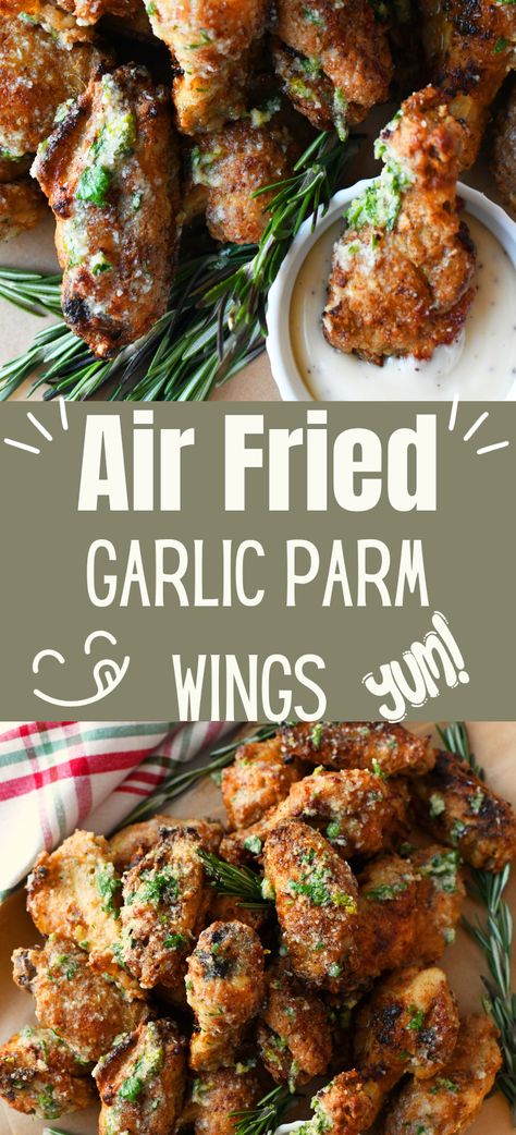 Air-Fried+Garlic+Parmesan+Chicken+Wings+-+Get+ready+for+the+best+air-fried+wings+around!+Make+crispy,+flavorful+restaurant-quality+garlic+parmesan+wings+right+at+home+with+this+recipe!+#garlicparmesan+#parmesanwings+#garlicwings+#wings+#garlicparm++via+@savvysavingcoup Easy Air Fryer Garlic Parmesan Wings, Garlic Parm Wings, Easy Recipes Desserts, Fried Wings, Garlic Wings, Parmesan Wings, Garlic Parmesan Wings, Parmesan Chicken Wings, Garlic Parmesan Chicken Wings