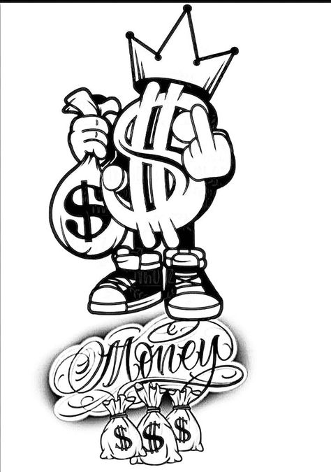 Money Sign Graffiti, Money Bags Tattoo, Money Tatoos Ideas, Dollar Sign Tattoo Design, Money Sign Drawing, Dollar Sign Drawing, Money Drawing Ideas, Money Bag Tattoo Design, Money Hungry Tattoo