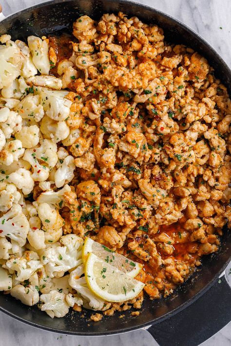 Garlic Butter Turkey with Cauliflower - #turkey #cauliflower #eatwell101 #recipe - A rich and indulgent bowl of comfort with a healthy twist! - #recipe by #eatwell101 Garlic Butter Turkey, Turkey Cauliflower, Cauliflower Skillet, Butter Turkey, Recipe Cauliflower, Ground Turkey Recipes Healthy, Health Dinner, Ground Turkey Recipes, Cauliflower Recipes