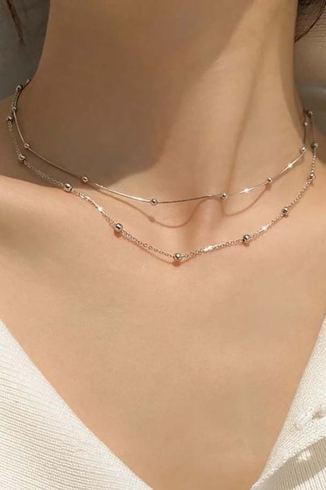 Cute Ball Choker Necklace – Gold Statement Fashion Jewelry for Women  – www.MyBodiArt.com Simple Neck Chockers, Simple Nickles, Nickles Jewelry, Aesthetic Chains, Cute Simple Earrings, Cute Chokers, Jewelry Necklace Simple, Sterling Silver Choker Necklace, Delicate Choker