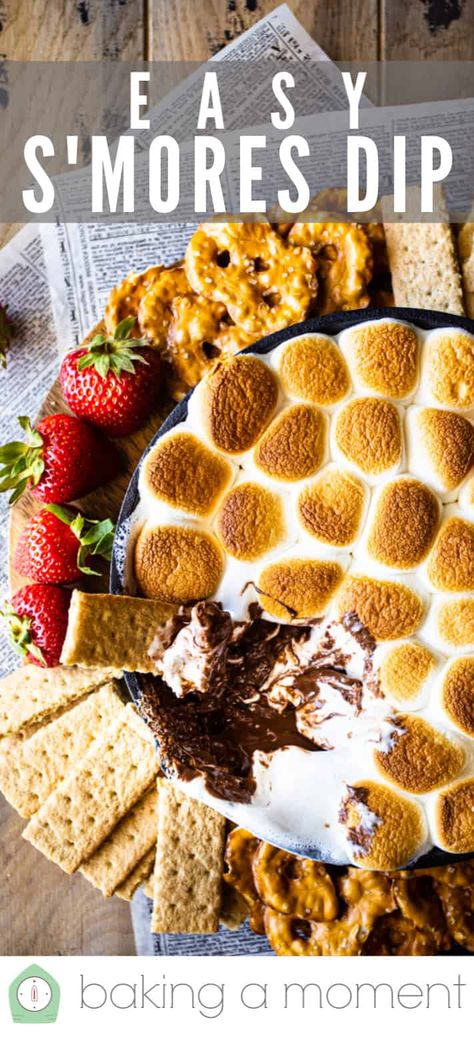 Smores Dip Recipe, Marshmallow On A Stick, Baked Smores, Smores Dip, Smores Dessert, Homemade Graham Crackers, Indoor Party, Chocolate Marshmallow, Food Ideas Summer