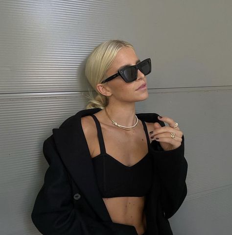 Caroline Daur, Black Frames, Luxury Eyewear, Celine Sunglasses, Black Sunglasses, Grey Lenses, Lady Gaga, Wearing Black, Cat Eye Sunglasses