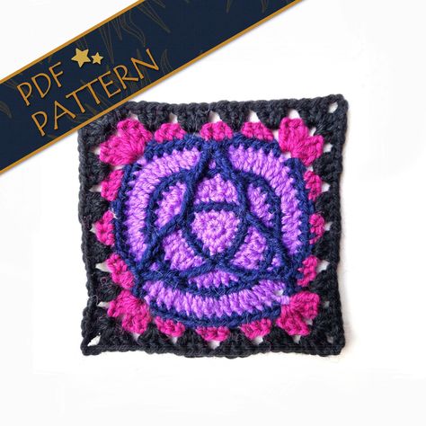 Pentacle Granny Square, Pentagram Granny Square, Witchy Granny Square, Wiccan Crochet, Granny Game, Witchy Crochet, Triquetra Symbol, Granny Square Häkelanleitung, Modern Day Witch