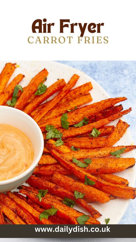 Air Fryer Carrot Fries Carrot Fries Air Fryer, Air Fryer Carrot Fries, Carrot Fries Baked, Fresh Carrots, Carrot Fries, Veggie Snacks, Guilt Free Snacks, Vegan Side Dishes, Vegan Sides