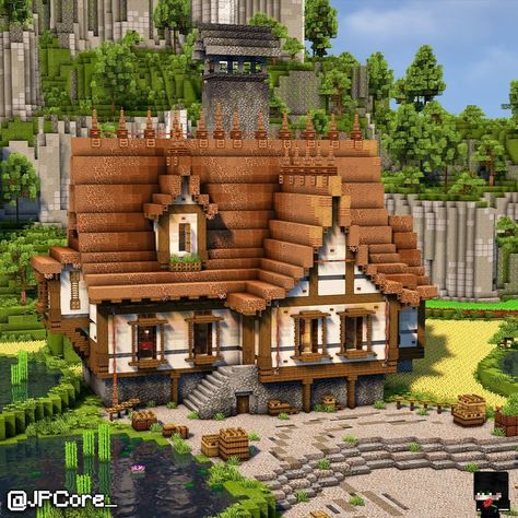 We finished this farm manor on stream and it was super fun! Hope to see more of you next time! Twitch link in my… | Instagram Minecraft Terrace Ideas, Minecraft Tailor Shop, Minecraft Tiered Farm, Minecraft Medieval Farm Ideas, Minecraft Watermill House, Minecraft Farming Village, Flower Farm Minecraft, Rustic Minecraft Builds, Minecraft Countryside