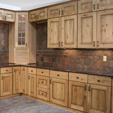 Rustic Oak with pale stain and brown glaze Barn Wood Cabinets, Backsplash White, Rustic Farmhouse Kitchen Cabinets, Corner Nook, Grey Hardwood, White Countertop, Rustic Kitchen Cabinets, Kabinet Dapur, Farmhouse Kitchen Cabinets