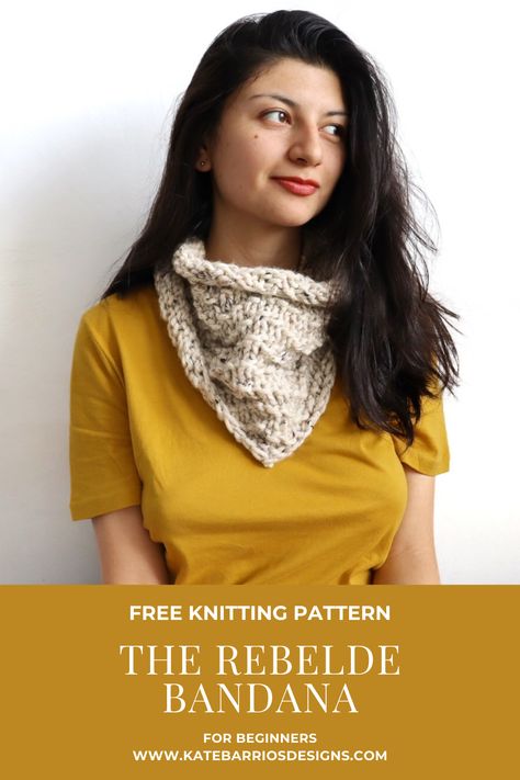 The Rebelde Bandana Free Beginner Knitting Pattern — Kate Barrios Designs Knitted Bandana, Pinterest Png, How To Tie Bandana, Cast On Knitting, Beginner Knitting Pattern, Knitting Patterns Free Beginner, Beginner Knitting, Quick Knits, Purl Stitch