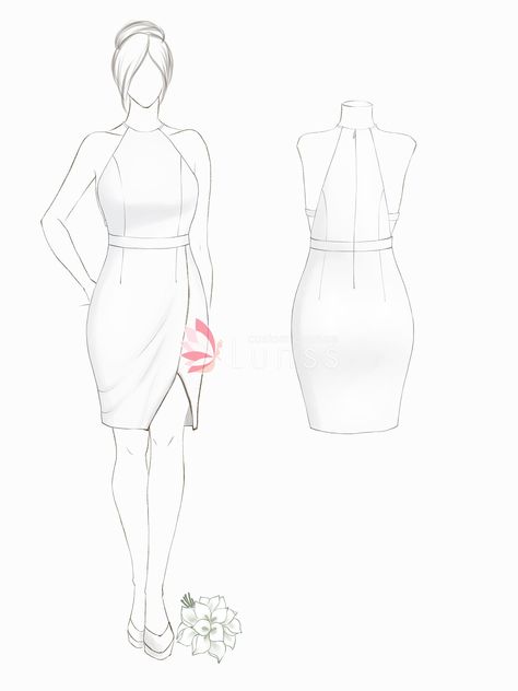 Bodycon Dress Illustration Sketch, Short Dresses Illustration, Fashion Illustration Short Dresses, Bodycon Dress Sketch, Bodycon Dress Illustration, Cocktail Dress Sketch, Short Dresses Drawing, Formal Dress Illustration, Western Dress Illustration