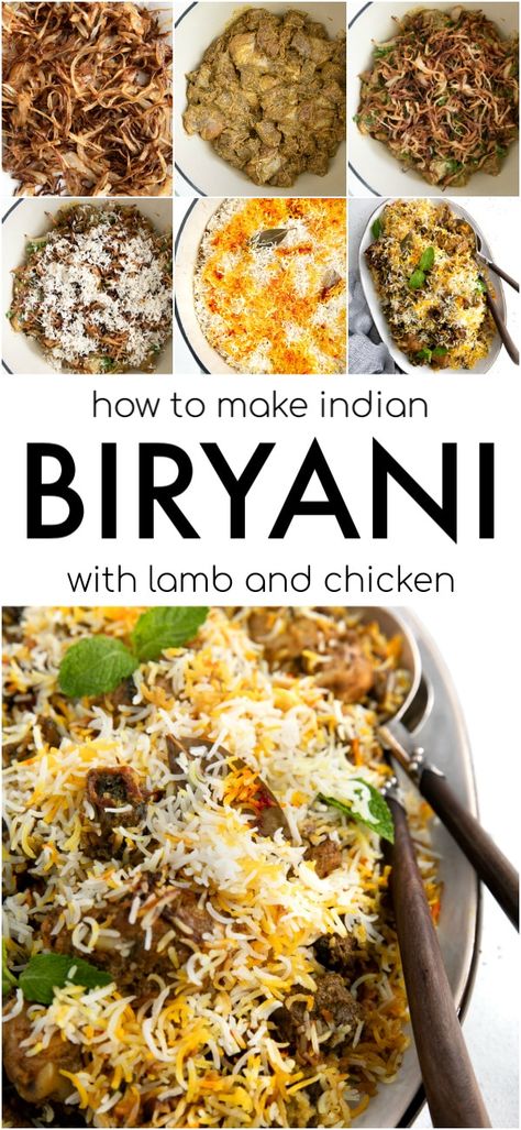 Biryani is a mixed rice dish popular throughout the Indian subcontinent. It is made with long-grain basmati rice, meat, and aromatic spices including cinnamon, cloves, cumin, and saffron. Learn how to make this delicious chicken and lamb biryani recipe with my easy step-by-step instructions and images. Biryani Mix Recipe, Indian Rice Recipes Biryani, Indian Chicken And Rice Recipes, Lamb Biryani Recipe Easy, Beet Dishes, Lamb Biryani Recipe, Beef Biryani Recipe, Indian Biryani, Arabic Dishes