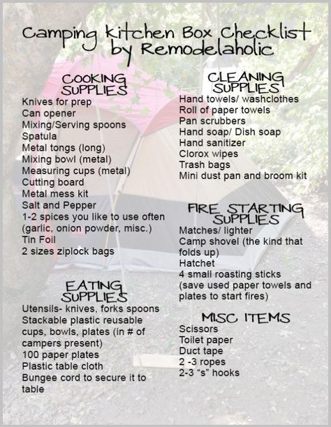 Easy Camping Kitchen Box Checklist Camp Kitchen Box, Kitchen Checklist, Camping Checklist Family, Zelt Camping, Kitchen Box, Clorox Wipes, Camping Box, Camping Kitchen, Camping List