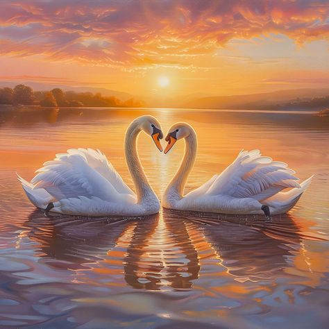 See my new artwork at Color Painting !! Swans In Love, Swan Artwork, Swan Drawing, Swan Wall Art, Swan Pictures, Two Swans, Swan Love, Swan Painting, Mute Swan