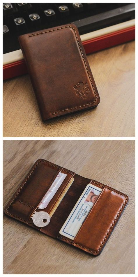 Personalized Mens Wallet, Leather Wallet Design, Leather Working Patterns, Mens Leather Wallet, Leather Wallet Pattern, Minimalist Leather Wallet, Leather Craft Projects, Slim Leather Wallet, Leather Card Wallet