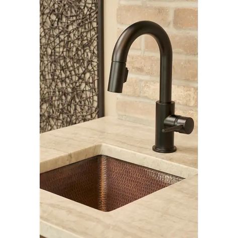 15-in Square Hammered Copper Bar/Prep Sink w/ 2-in Drain Opening (BS15DB2) - Bed Bath & Beyond - 6393593 Hammered Copper Bar Sink, Copper Wet Bar Sink, Copper Bar Sink And Faucet, Small Wet Bar, Undermount Bar Sink, Copper Bar Sink, Modern Tudor, Bar Prep, Copper Kitchen Sink