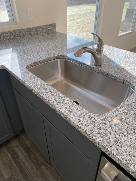 Undermount Single Basin Kitchen Sinks, Luna Pearl Granite Countertops, Luna Pearl Granite, Grey Marble Kitchen, Sink Undermount, Single Basin Kitchen Sink, Kitchen Sink Design, Kitchen Redesign, Floor Tile Design