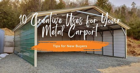 10 Creative Uses For Your Metal Carport Metal Carport Patio Ideas, Close In Carport Ideas, Enclosed Metal Carport Ideas, Metal Carport Makeover, Metal Carport Ideas, Metal Rv Carports, Carport Makeover, Enclosed Carport, Bbq Shack