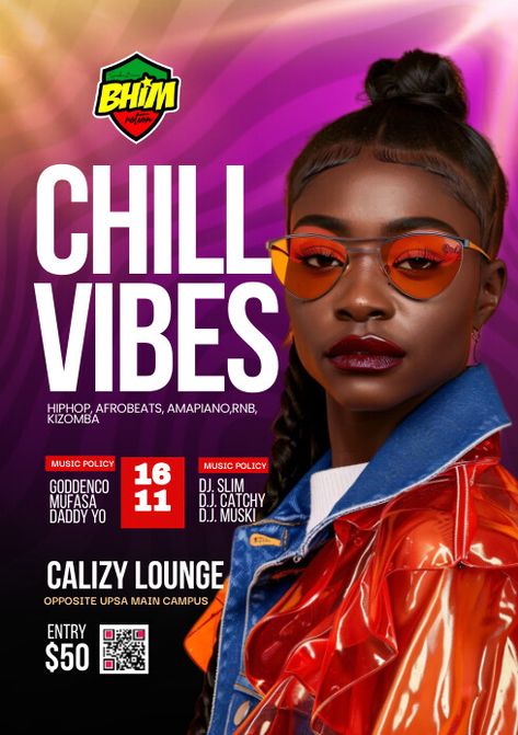 Chill Vibes Party Flyer Party Flyer Design, Freshers Party, Black And Gold Balloons, Kindle Book Cover, Party Flyers, Church Poster Design, Church Poster, Church Graphic Design, Campaign Posters