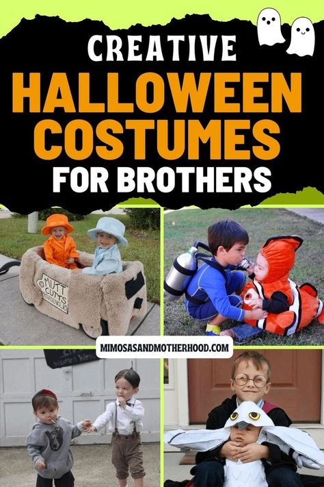 Being a boy mama is so fun, especially when you’re a little crazy for Halloween. I’m already daydreaming about Halloween costumes for brothers! Read on for some of the most creative Halloween costumes for brothers and find the perfect ones for your little guys for this year. Costumes For Brothers, Sibling Halloween Costumes Boys, Halloween Costumes For Brothers, Brother Halloween Costumes, Boys Halloween Costumes Diy, Punny Costumes, School Halloween Costumes, Sibling Halloween Costumes